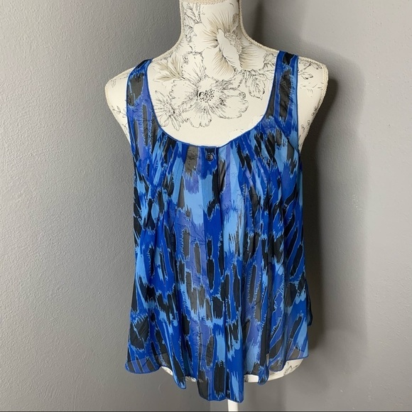 BCBGeneration Blue & Black Sheer Tank Top Small - Picture 1 of 3